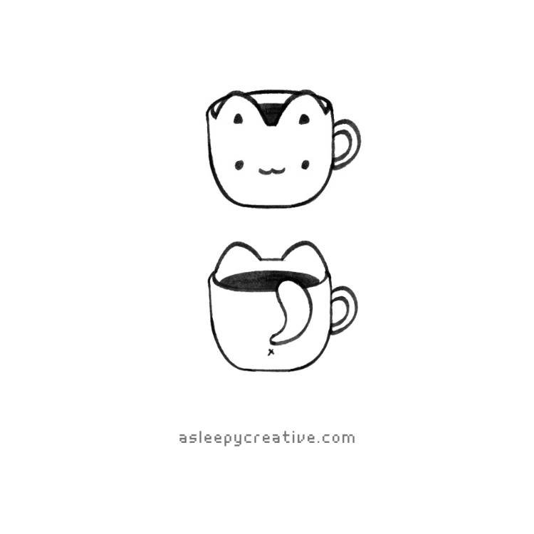 Cute Cat Coffee Drawing Idea