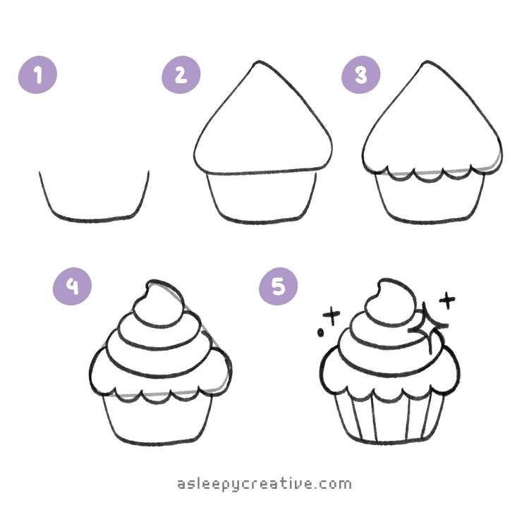 How to Draw a Cupcake Step by step