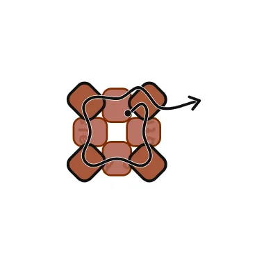 3D mini acorn beading pattern row 2 diagram: add 1 dark brown bead in each gap